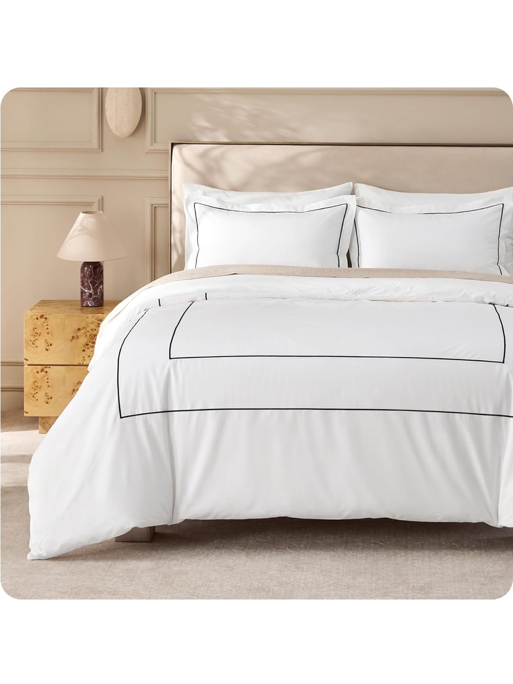 NEW Bedsure Hotel Collection 3 pc Duvet Cover Set, 100% Cotton. White with Frame